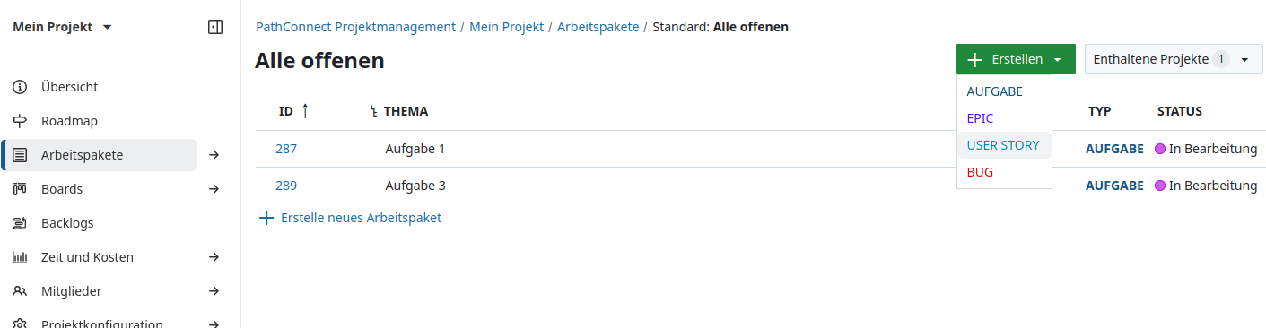 Arbeitspaket erstellen